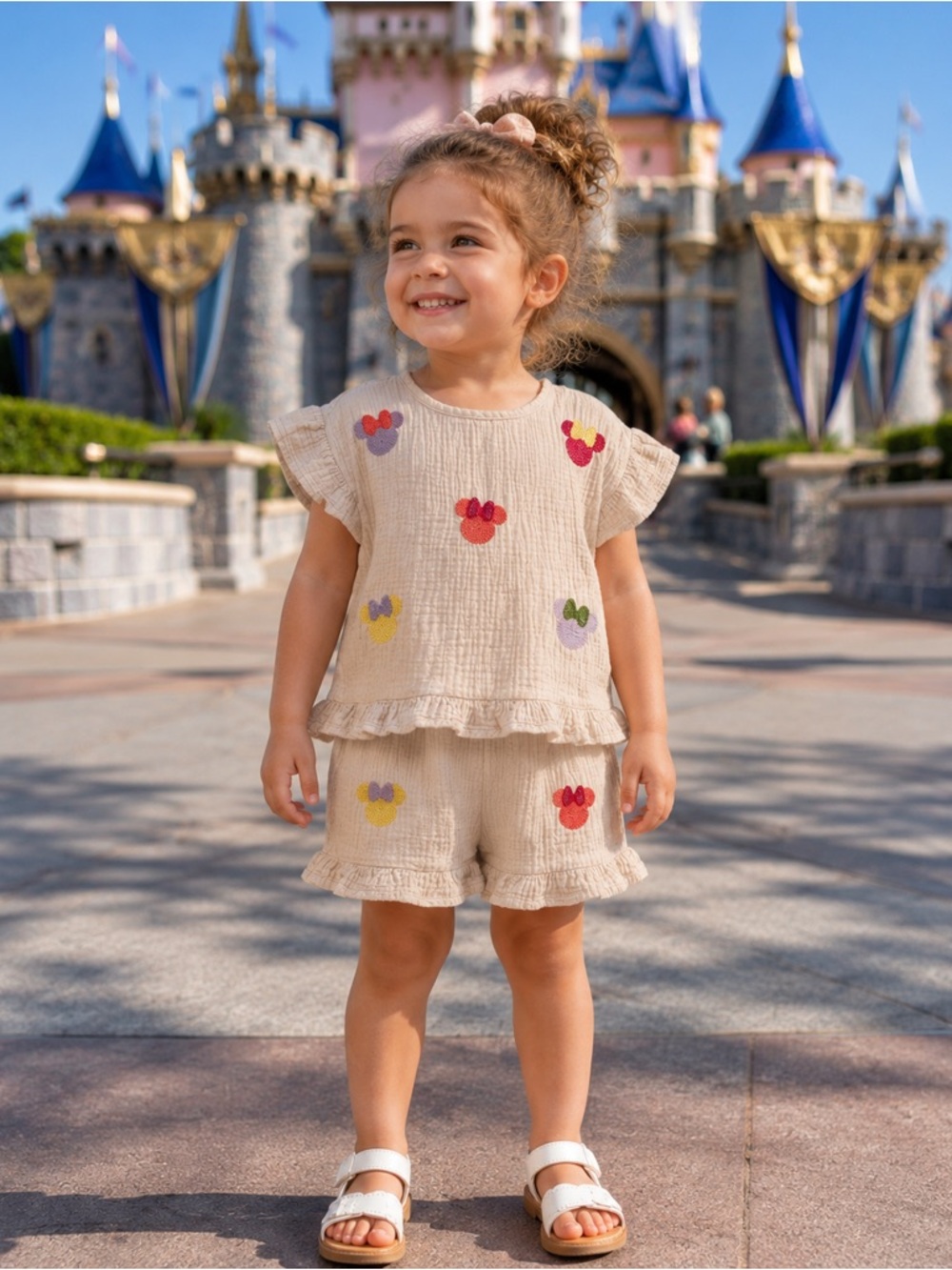 Disney Junior Minnie Mouse Cotton Gauze Short Set Girls 4T Neutral Summer Outfit